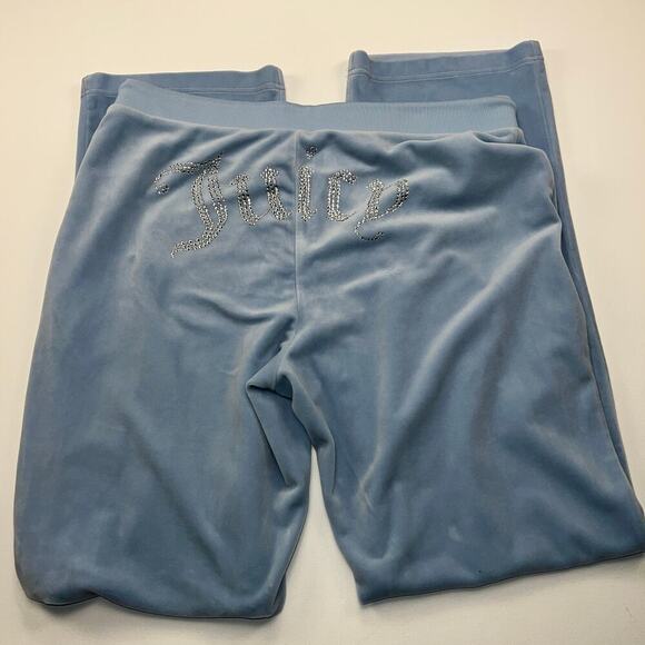 Juicy Couture Y2K OG Bling Logo Velour Track Pants Pastel Turquoise Size XL - Picture 7 of 14